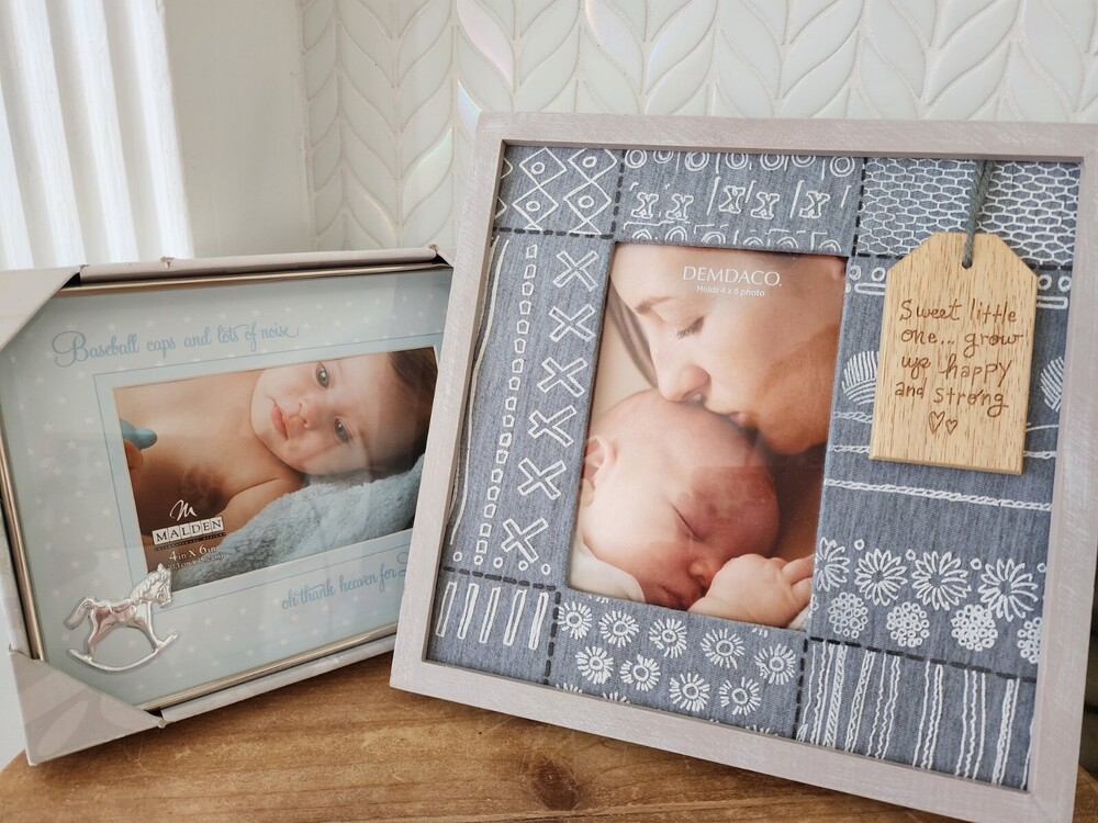 Lot of 2 (4x6) Shabby Chic Baby Boy Blue Wood Metal Picture Frames NEW Demdaco